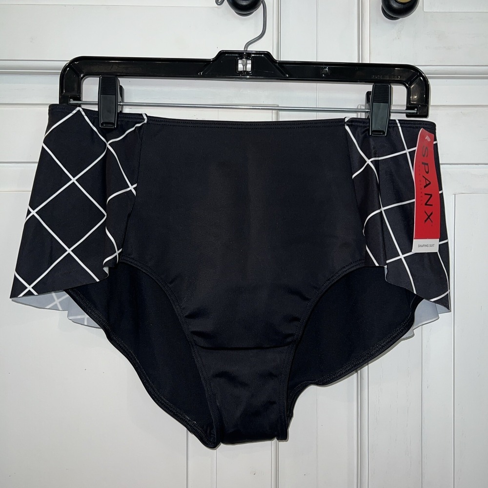 Spanx Bikini Bottom Size‎ 12 Flirty Skirted Black Geo 2653 NWT $78 Shapewear